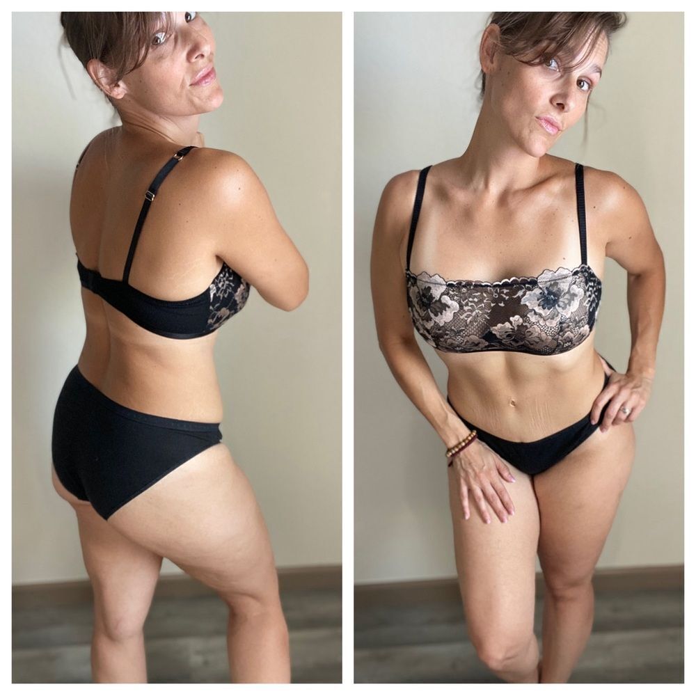 Auden Floral Lace Bra Black Gold Large Semi Sheer Lingerie